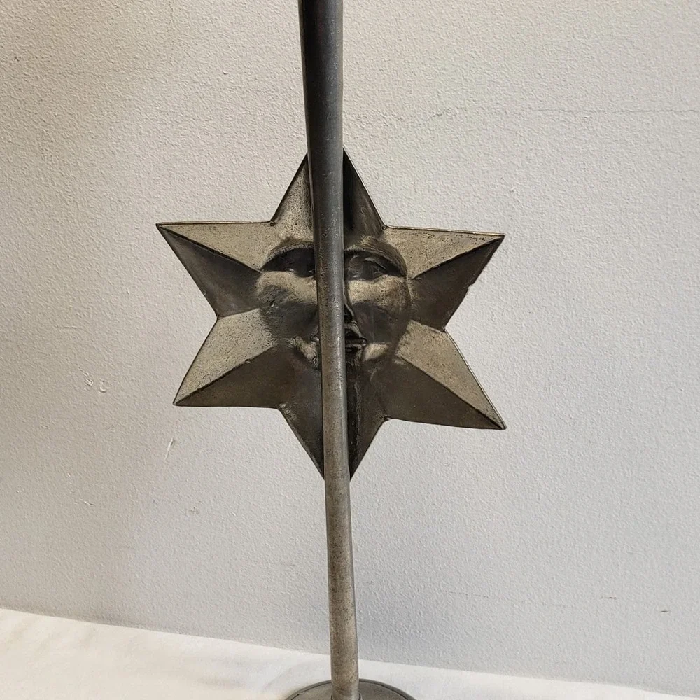 Frieling-Zinn Candlestick Holder Silver Sun Star Celestial Germany Pewter 16.5in